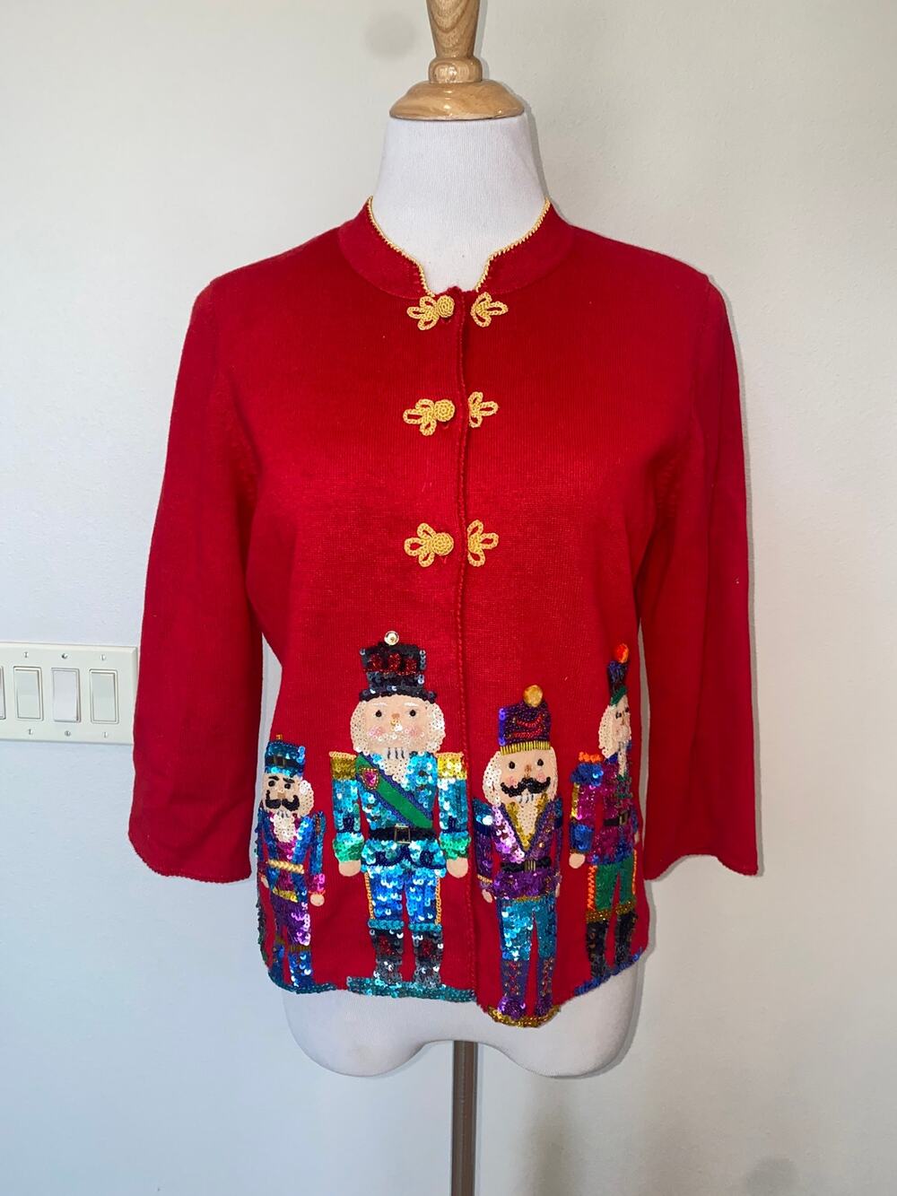 Michael Simon Event Cardigan Christmas Nutcracker Sequin Red Size Medium